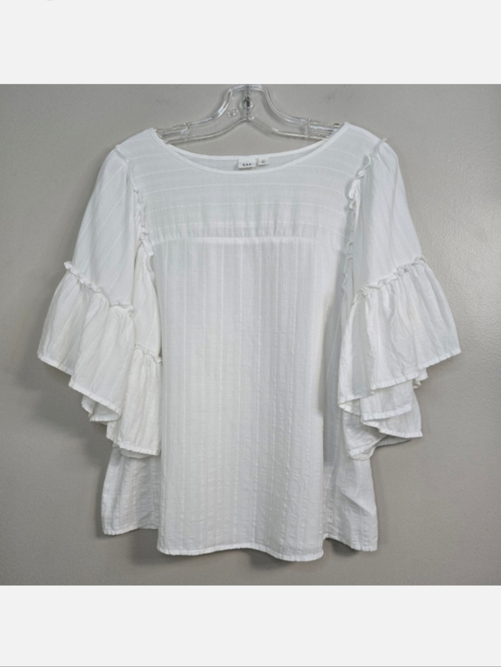 GAP White Ruffle Sleeved Batwing Blouse, Size S ~ EUC